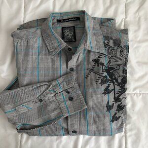 South Pole Hexagon Product Men's Long Sleeve Button Up 100% Cotton Sz Large